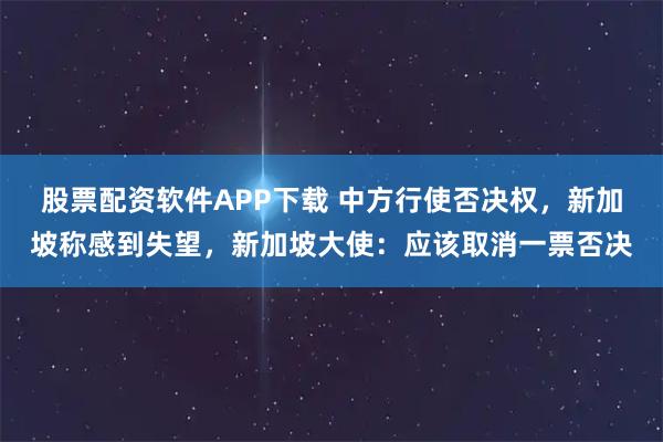 股票配资软件APP下载 中方行使否决权，新加坡称感到失望，新加坡大使：应该取消一票否决